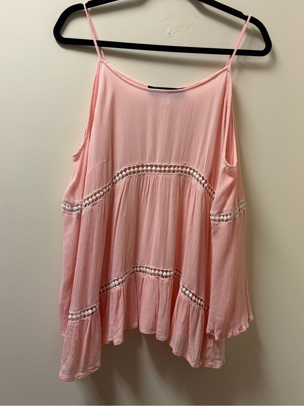 Blue Rain Pink Crochet-Inset Open Shoulder 3/4 Sleeve Boho Top Size Small